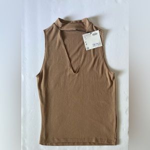 NWT Zara Trafaluc stretch tan top